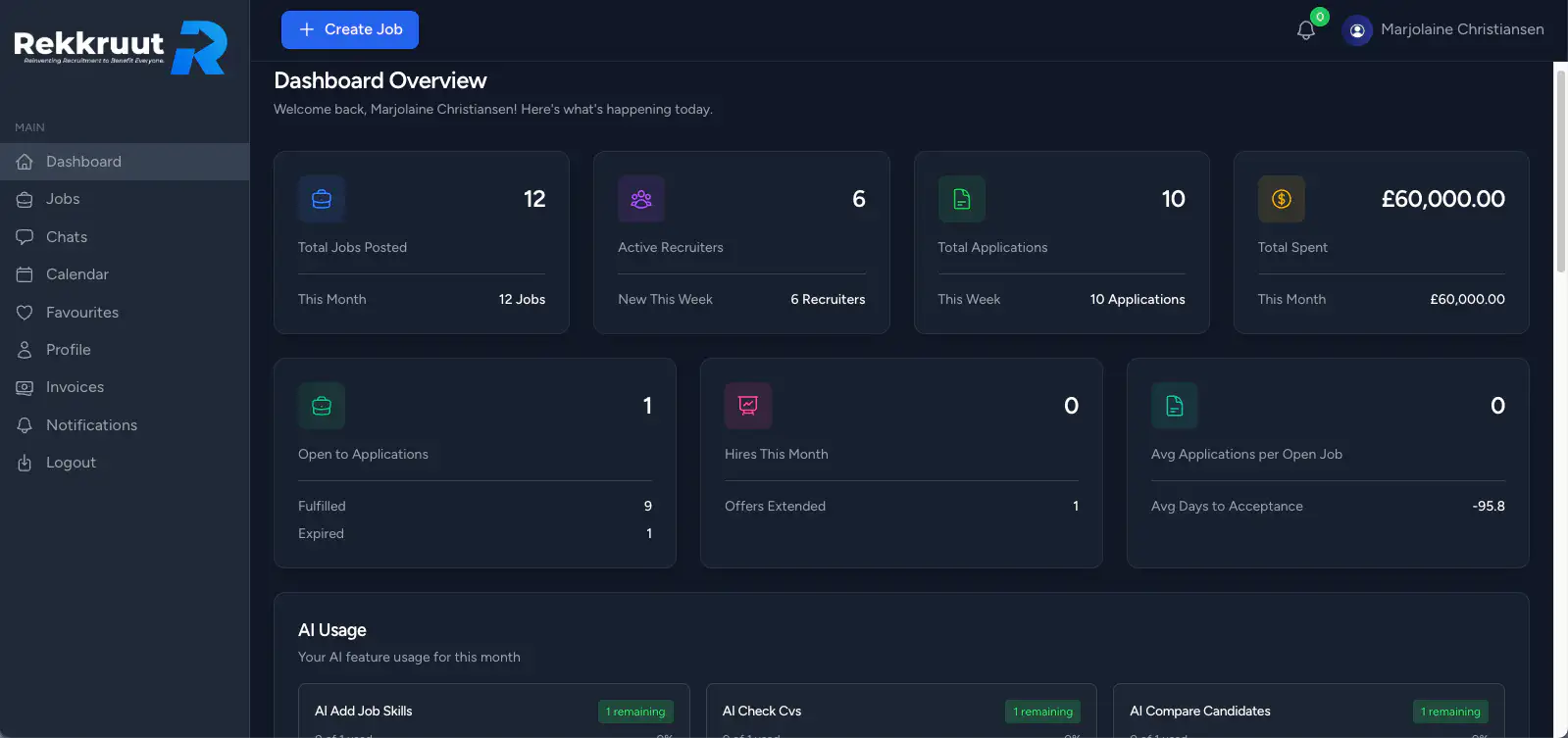 Rekkruut Dashboard - Free Job Posting Interface